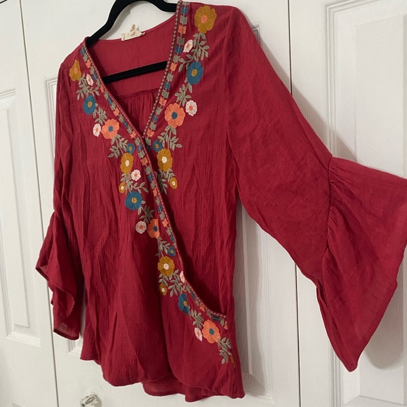 ENTRO Embroidered Boho Fall Top M - Picture 4 of 9